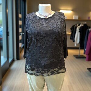 Draper's & Damon's Petites Size PXL Black Lace Dressy Round Neck 3/4 Sleeve Top